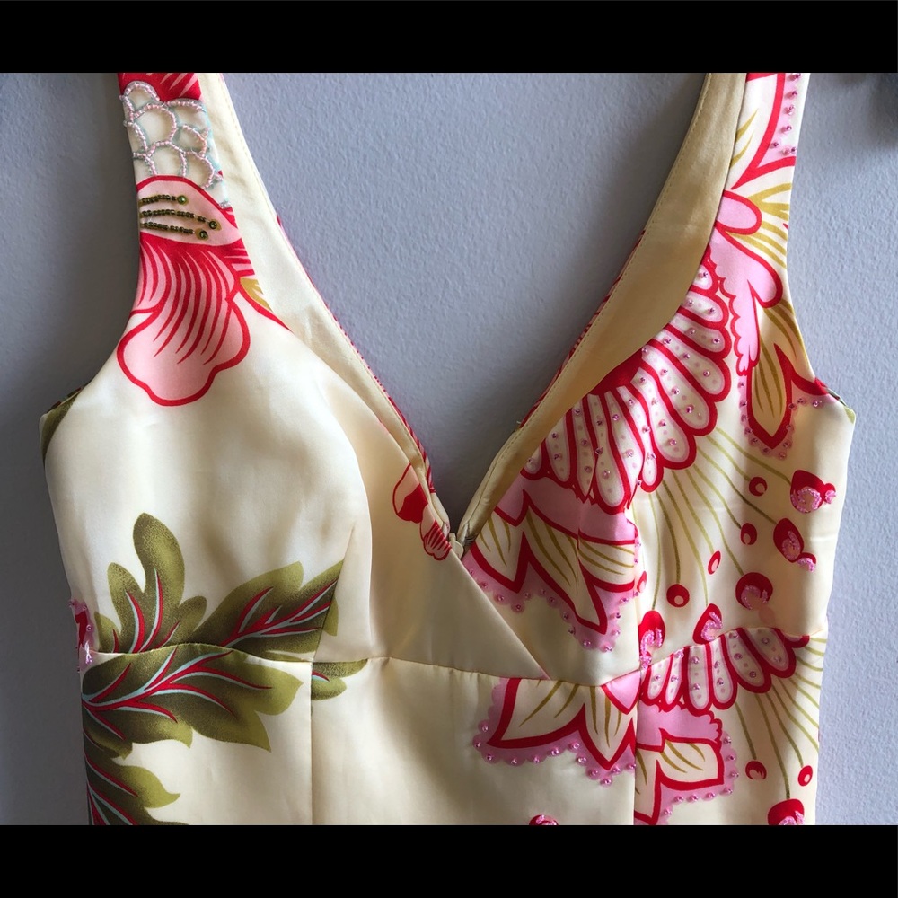 NWT Yellow Floral Beaded Midi Dress - Picture 4 of 13